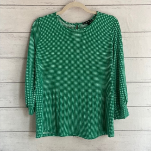 Adrianna Papell Tops - Adrianna Papell Green Polka dots Blouse